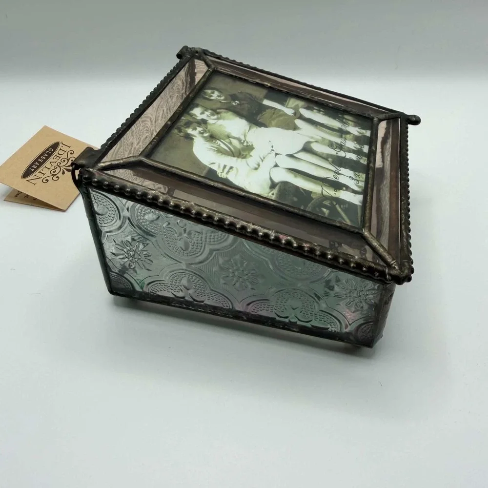 J. Devlin Art Beveled Stained Glass Photo keepsake Jewelry Trinket Box Frame